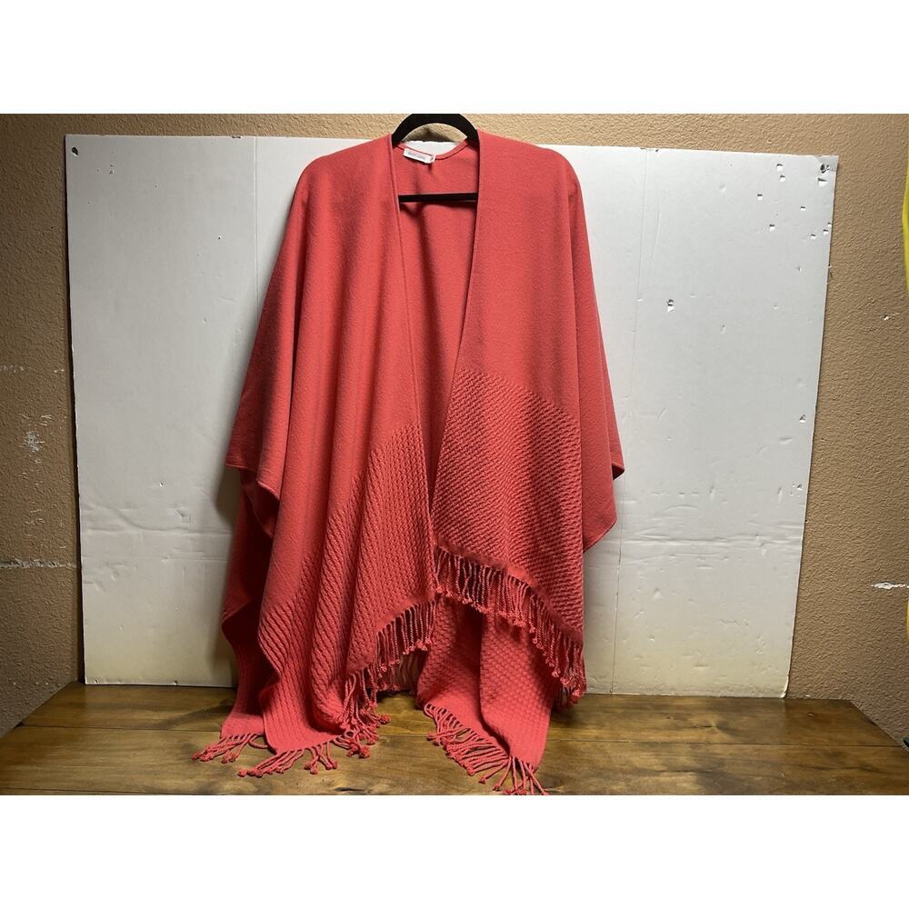 Mer Sea Shawl Womens One Size Red Poncho Fringe Knit Travel Wrap Poncho